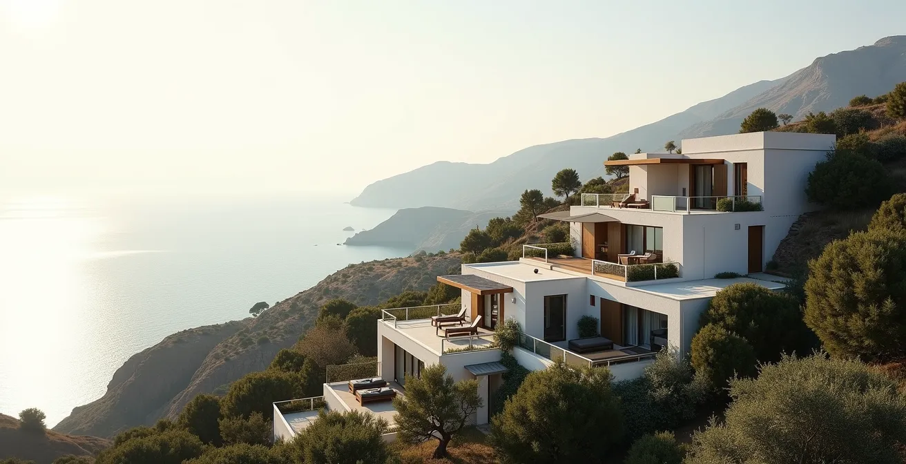 Terraced luxury villas showing elevation gradients in Cannes hills